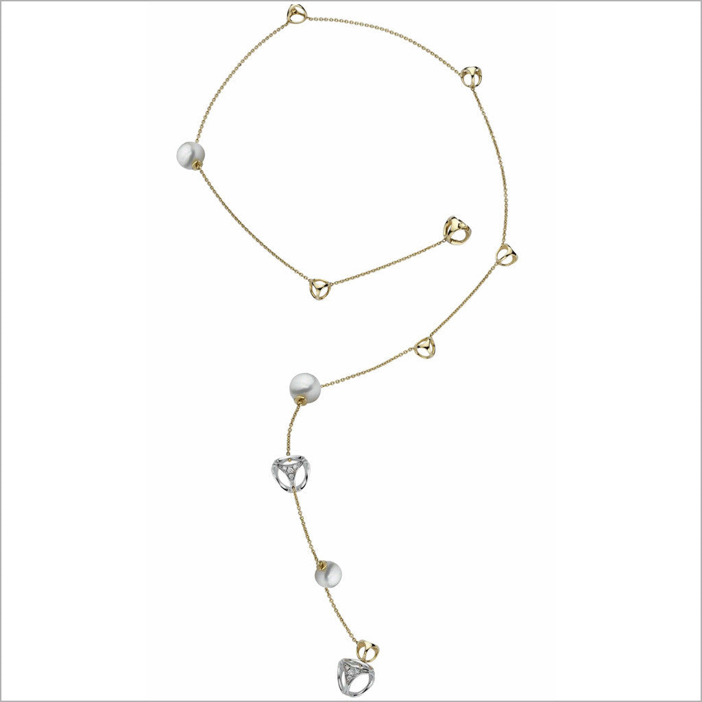 Triadra 18K Yellow Gold & Pearl Lariat Necklace with Diamonds
