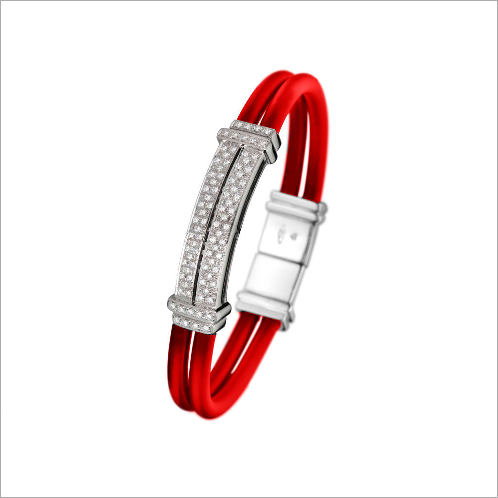 Men's Falco 18K White Gold & Red Rubber Bracelet with Diamonds
