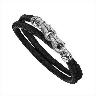 Men's Centauro Black Leather & Sterling Silver Bracelet