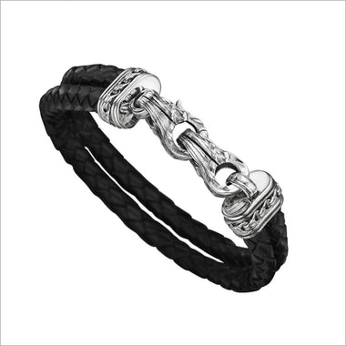 Men's Centauro Black Leather & Sterling Silver Bracelet