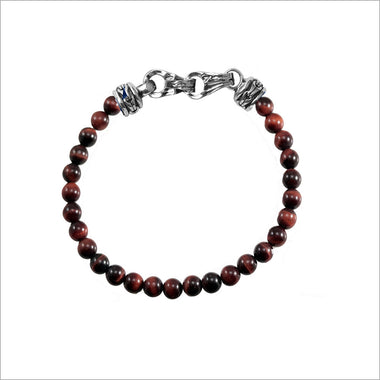 Men's Centauro Red Tigers Eye Bead Bracelet with Sterling Silver Clasp