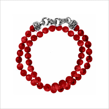 Men's Centauro Bamboo Coral Double Wrap Bead Bracelet with Sterling Silver Clasp