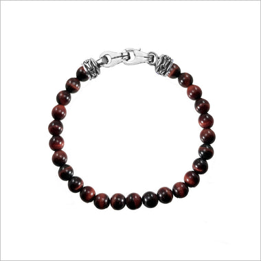Men's Centauro Red Tigers Eye Bead Bracelet with Sterling Silver Clasp
