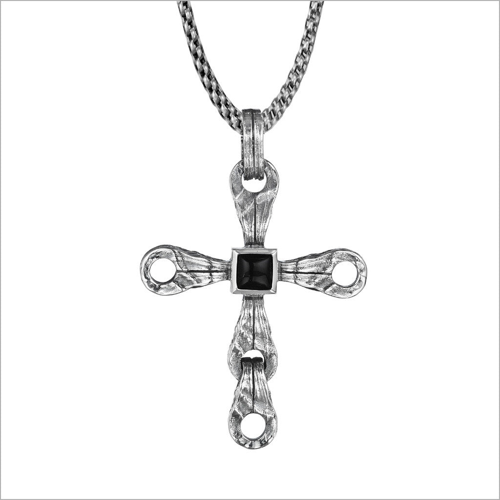 Men's Centauro Sterling Silver & Black Onyx Cross Pendant