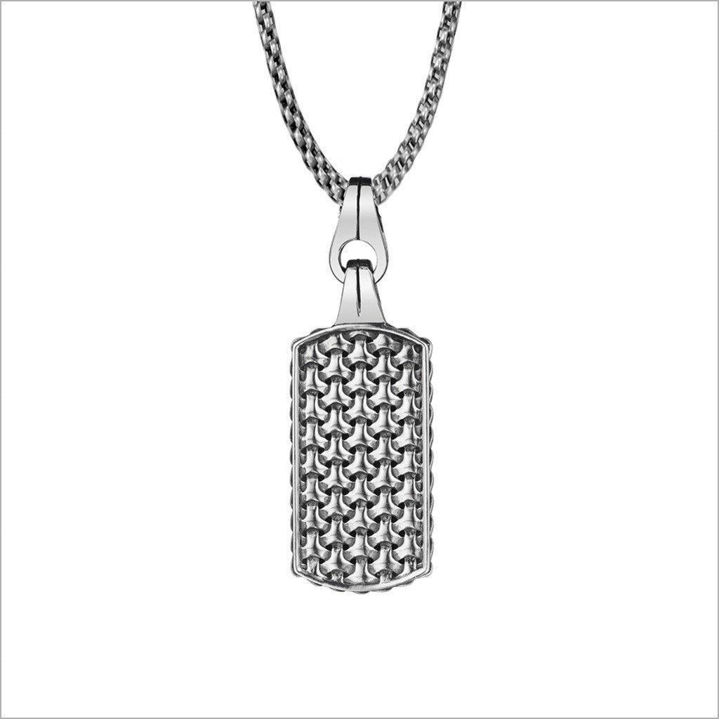 Men's Centauro Large Double-Sided Pendant in Sterling Silver with Black Enamel