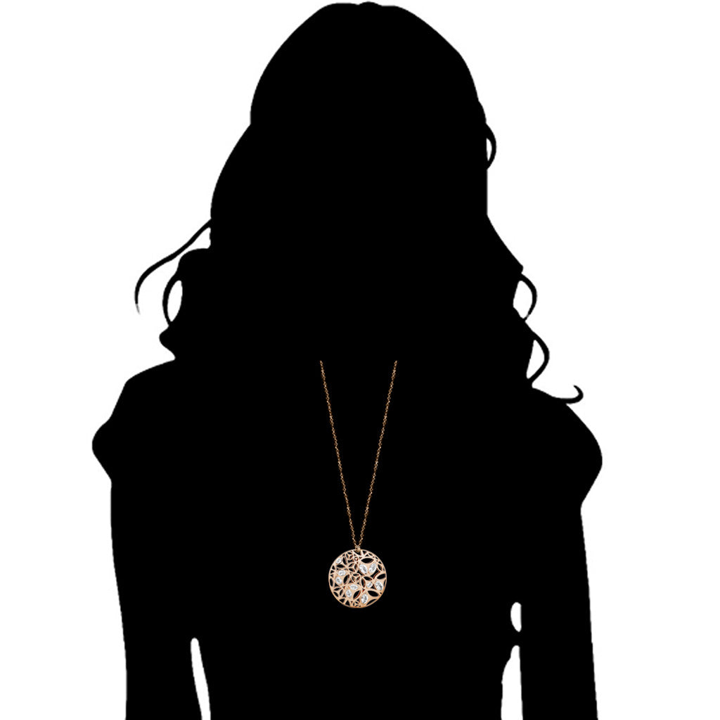 Medallion Rock Crystal Large Pendant in Sterling Silver plated in 18k Rose Gold