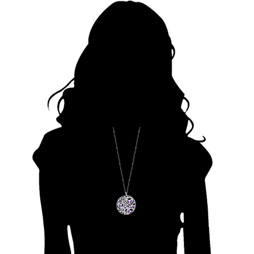 Medallion Amethyst Large Pendant in Sterling Silver