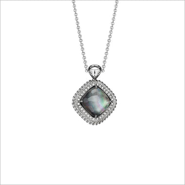 Motif Black Mother of Pearl Necklace in Sterling Silver with Diamonds
