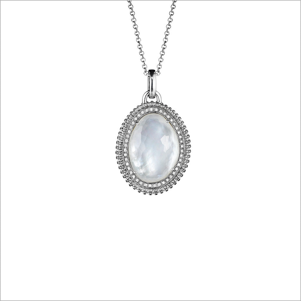 Motif Mother of Pearl & Diamond Necklace in Sterling Silver