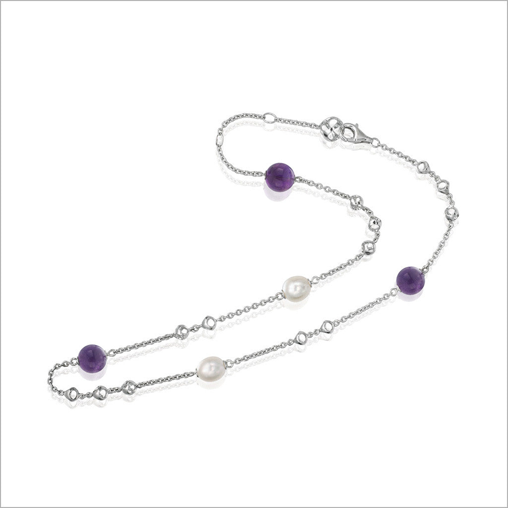 Icona Amethyst & Pearl 18" Necklace in Sterling Silver