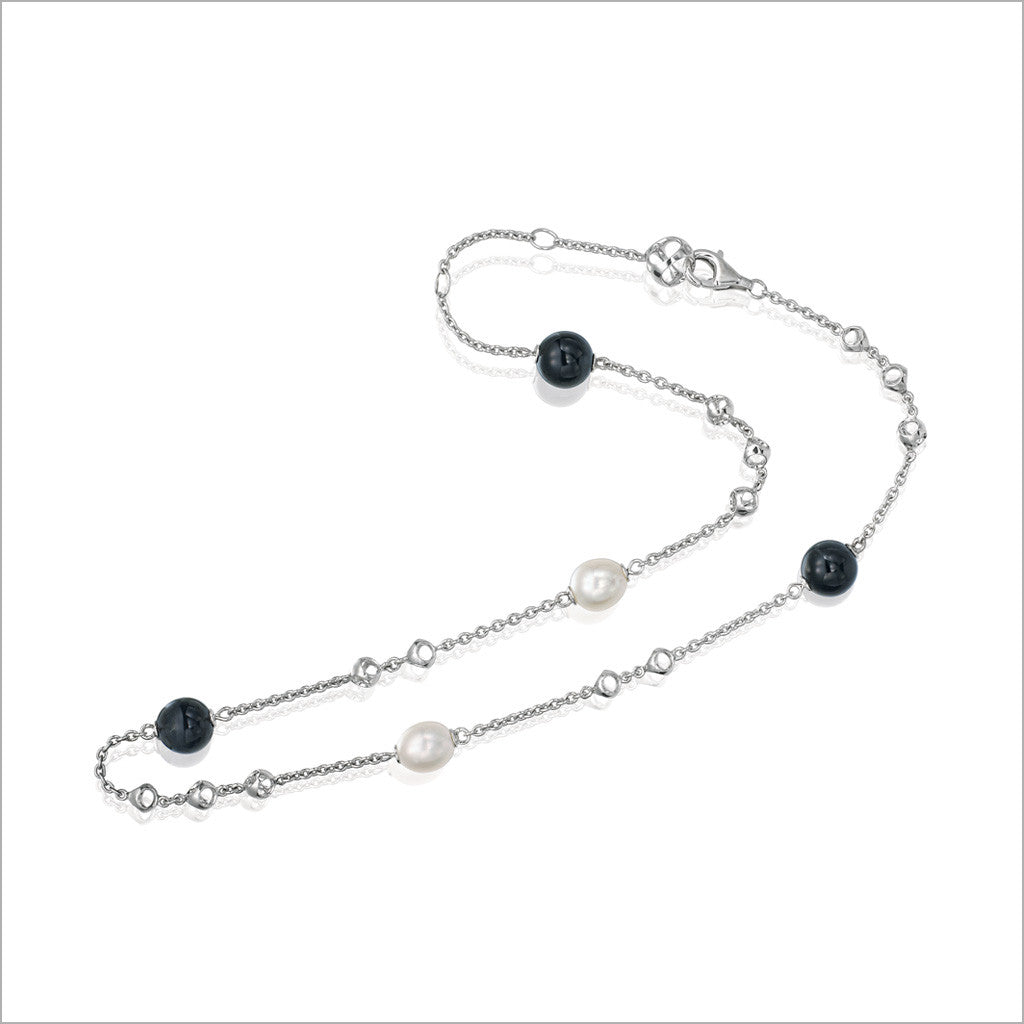 Icona Tigers Eye & Pearl 18" Necklace in Sterling Silver