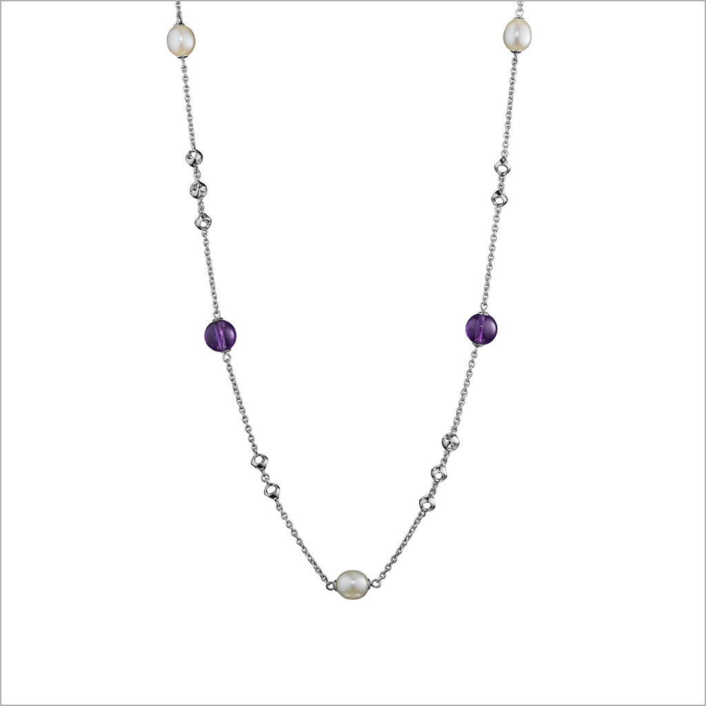 Icona Amethyst & Pearl 32" Necklace in Sterling Silver