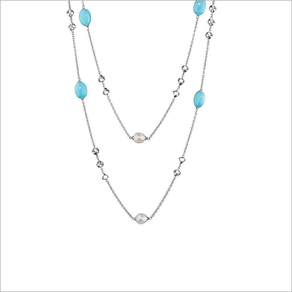 Icona Turquoise & Pearl 42" Necklace in Sterling Silver