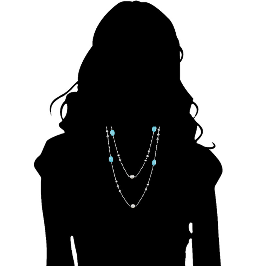 Icona Turquoise & Pearl 42" Necklace in Sterling Silver