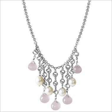 Icona Pink Quartz & Pearl Necklace in Sterling Silver
