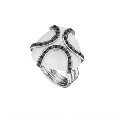Spirit Black Rhodium & White Onyx Ring in Sterling Silver with Diamonds