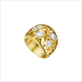 Medallion Rock Crystal Quartz Small Ring in Sterling Silver plated with 18k Yellow Gold