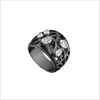 Medallion Black Rhodium & Rock Crystal Quartz Small Ring in Sterling Silver