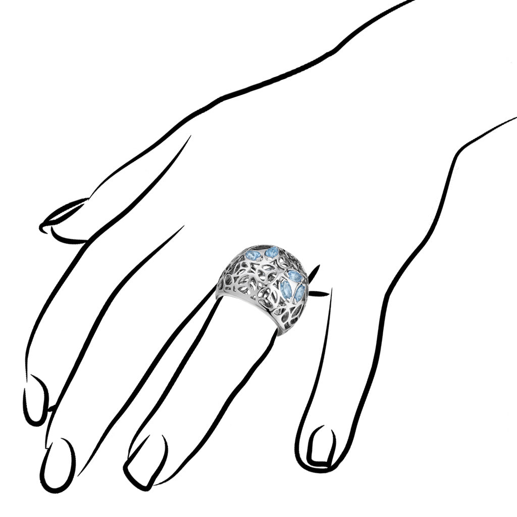 Medallion Blue Topaz Large Ring in Sterling Silver