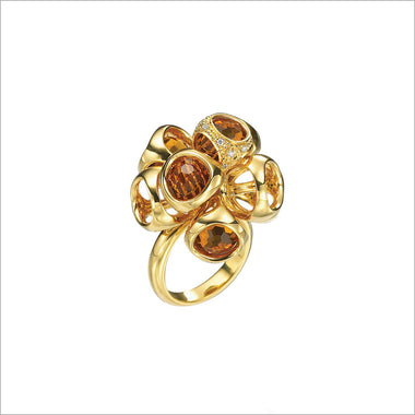 Icona Citrine Cluster Ring in sterling silver plated with 18k yellow gold with diamonds