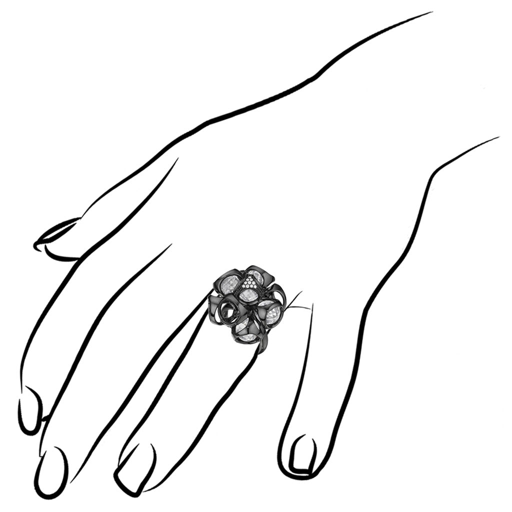 Icona Black Rhodium & Rock Crystal Cluster Ring in Sterling Silver