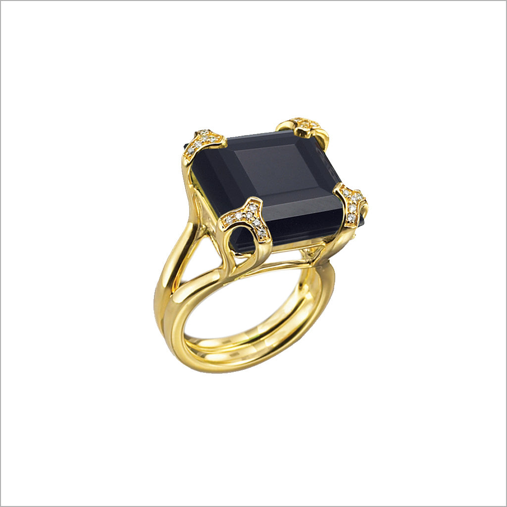 14k Solid Yellow Gold Genuinte Black Onyx Women's Ring