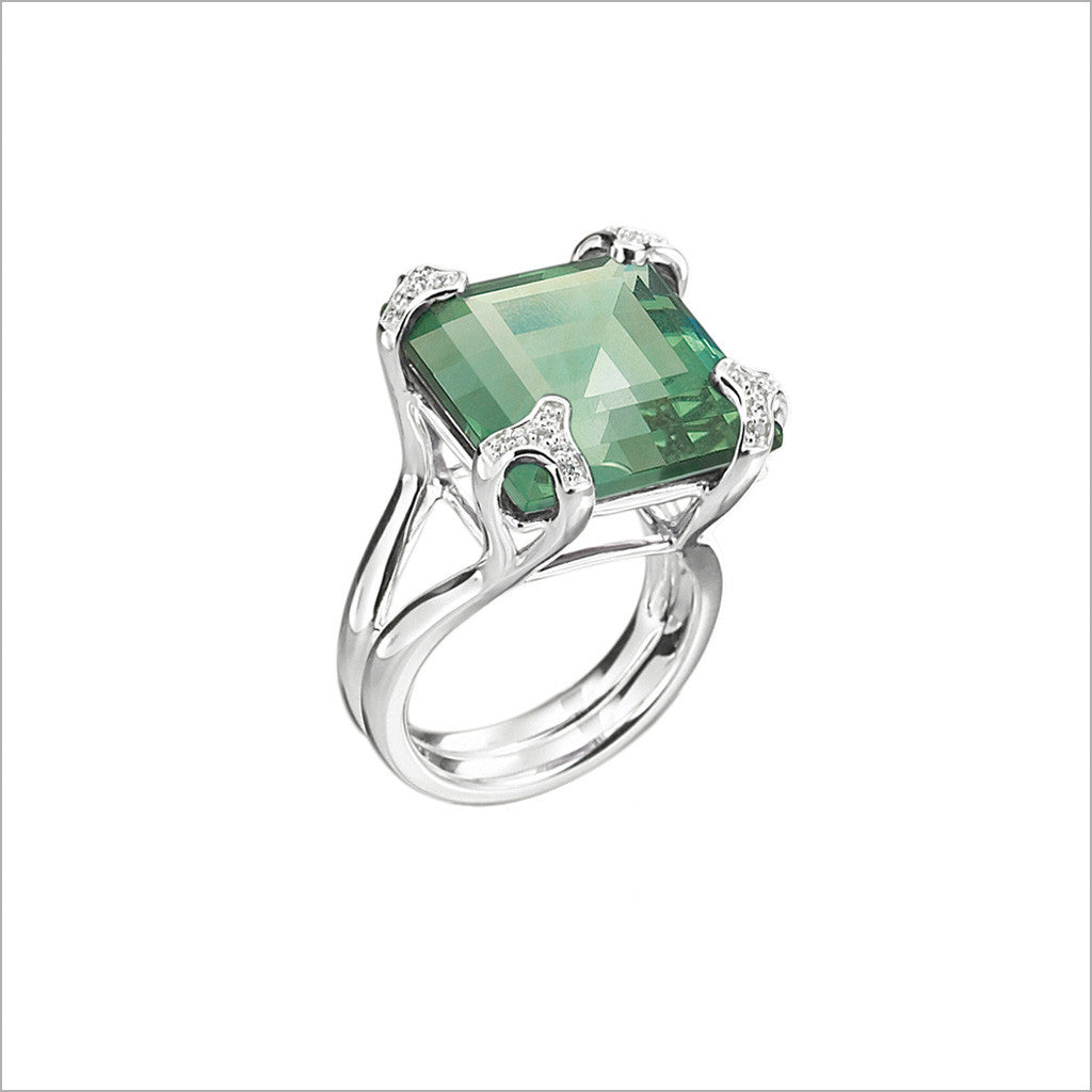 Soirée Green Quartz & Diamond Ring in Sterling Silver