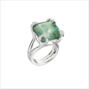 Soirée Green Quartz & Diamond Ring in Sterling Silver