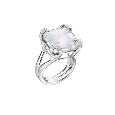 Soirée Rock Crystal & Diamond Ring in Sterling Silver