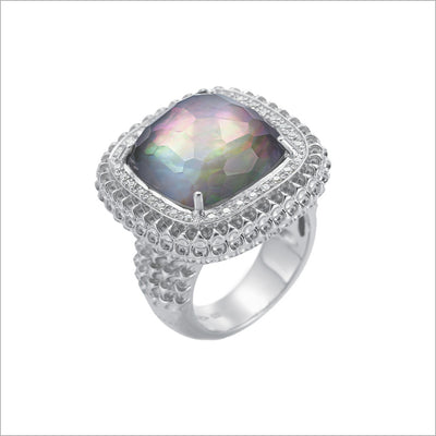 Motif Black Mother of Pearl & Diamond Ring in Sterling Silver