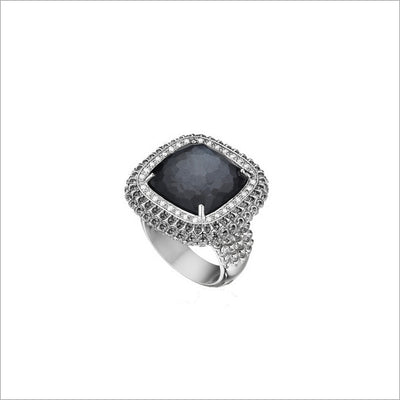 Motif Hematite & Diamond Ring in Sterling Silver