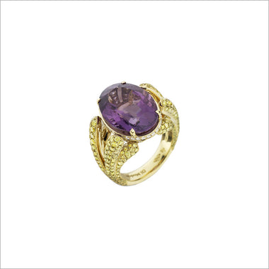 Triadra 18K Yellow Gold & Amethyst Ring with Diamonds