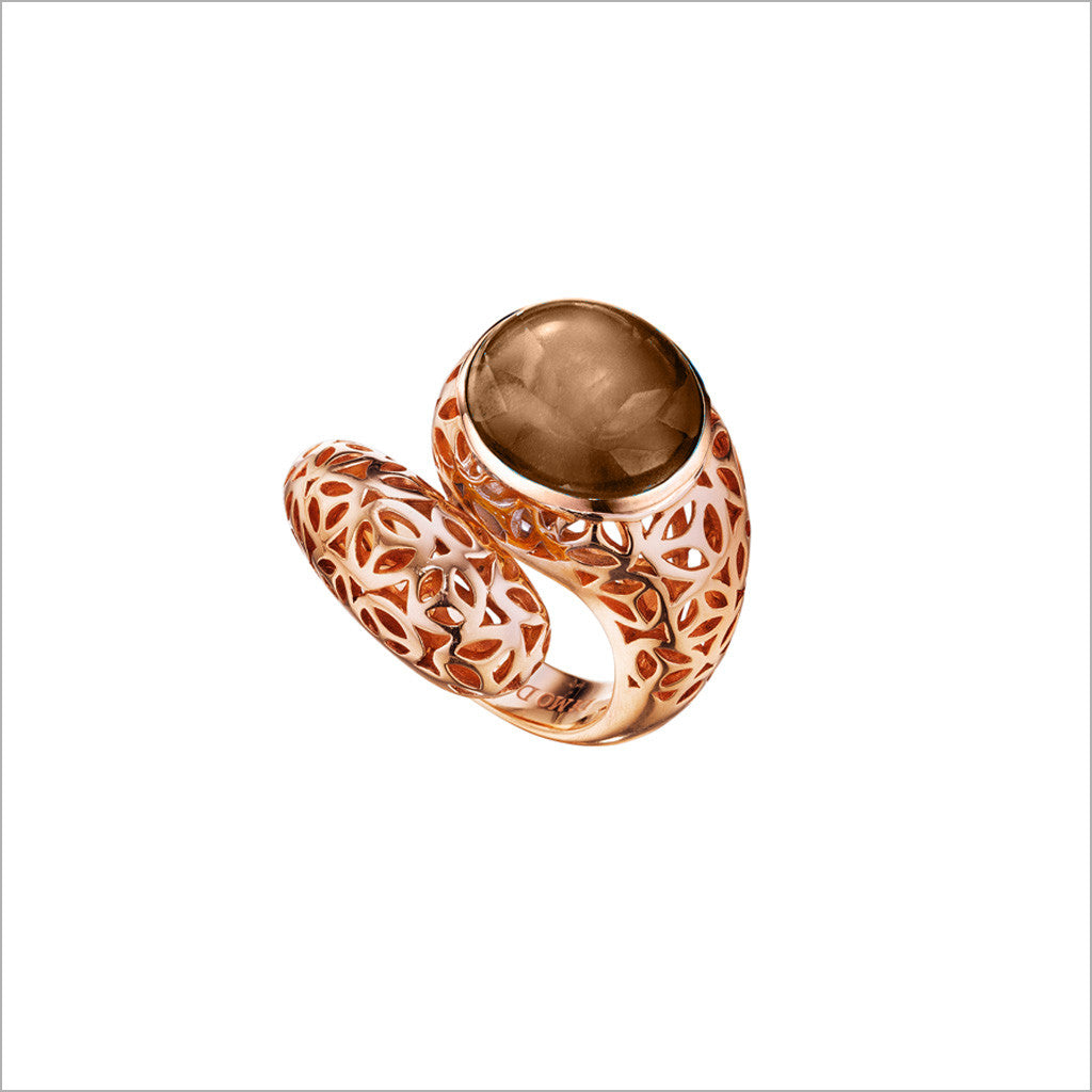 Sahara Smoky Quartz Snake Ring in Sterling Silver plated with 18k Rose Gold
