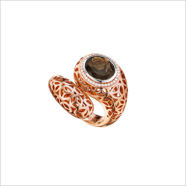 Sahara Smoky Quartz & Diamond Snake Ring in Sterling Silver plated in 18k Rose Gold