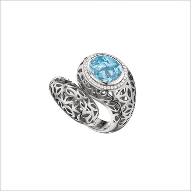 Sahara Blue Topaz & Diamond Snake Ring in Sterling Silver