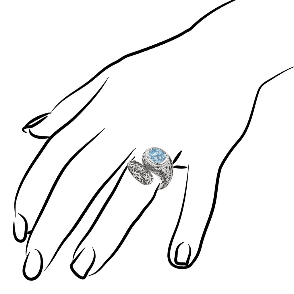 Sahara Blue Topaz & Diamond Snake Ring in Sterling Silver