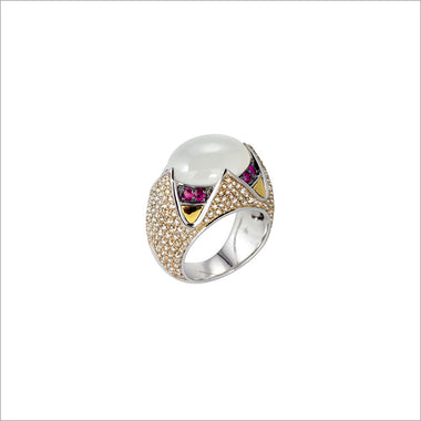 Tempia 18K Yellow and White Gold & Moonstone Ring with Diamonds