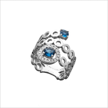 Eterno 18K White Gold & London Blue Topaz Ring with Diamonds